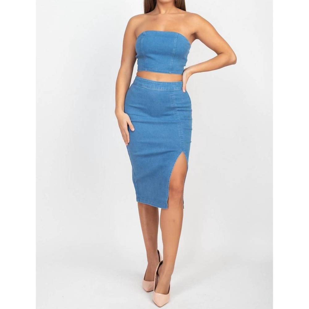 NEW DENIM BLVD renee crop top and skirt set in denim